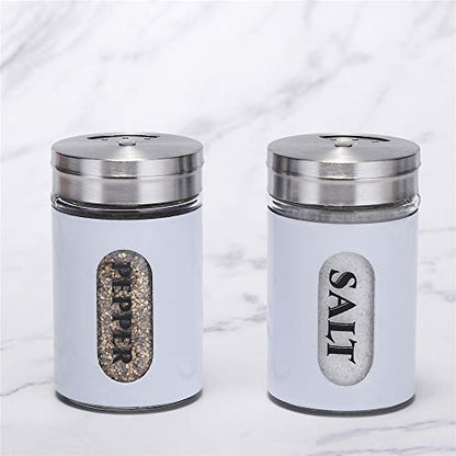 Salt and Pepper Shakers Stainless Steel and Glass Set with Adjustable Pour Holes - color: Stainless Steel,White