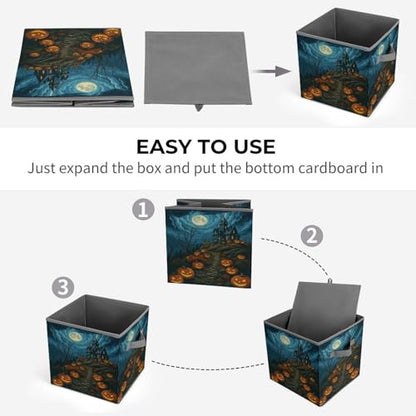 Halloween Castle Pumpkins Foldable Storage Box with Handle Organizer Containers for Home Office Clothes Office Supplies - color: style-6