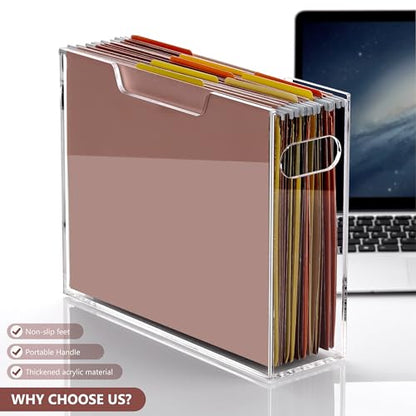 DINGHUO Acrylic File Organizer Box Letter Size Hanging File Organizer, Clear Portable File Folder Box with Handle, Filing Crate Bin Holder for Desk, Office, Home, School - 1 Pack - size: S Letter