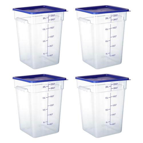 4 Pack Clear Food Storage Containers with Lids and Handles Polycarbonate Square Commercial Food Containers, NSF (22Qt) - color: 22Qt