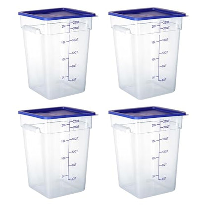 4 Pack Clear Food Storage Containers with Lids and Handles Polycarbonate Square Commercial Food Containers, NSF (22Qt) - color: 22Qt