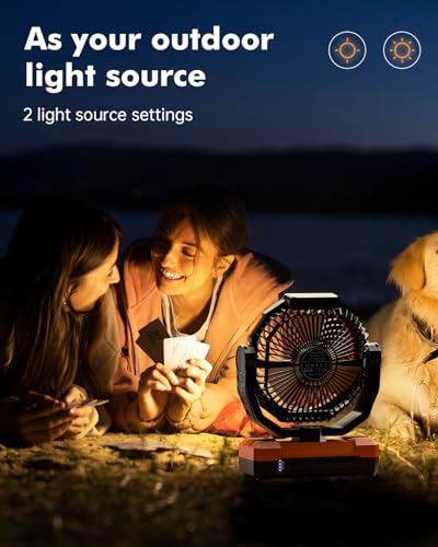 3-in-1 Camping Fan - Detachable Rechargeable Battery Operated Fan with Light & Hook for Tent, Outdoor - USB Table Fans with 4 Speeds for Picnic, BBQ, Fishing, Travel, Hurricane - size: Large 10-60Hours