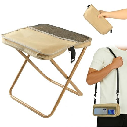Portable Folding Stool 2-in-1 Camping Chair with Sling Bag Lightweight 12inch /264lbs Load Collapsible Stool Seat for Adults Camping Fishing Hiking BBQ Travel Rest（Yellow） - color: Yellow