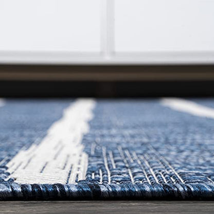 JONATHAN Y Berber Stripe Indoor Outdoor Area Rug 3X5 Blue/Ivory, Colonia for Backyard, Patio, Porch, Easy-Cleaning, High Traffic, Pet-Friendly, Non-Shedding (SMB125C-3) - size: Select
