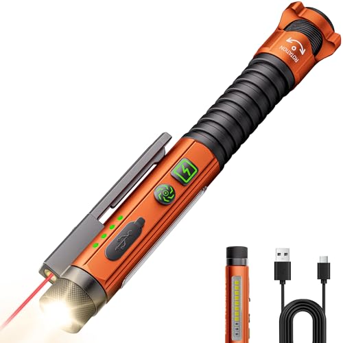 EDC Flashlight Rechargeable,800 Lumen Small Flashlight with Magnetic Clip & Base, 11 Modes LED Flashlight,Glass Breaker&Bottle Opener, USB-C Flashlight for Working,Home and Emergency - color: Orange