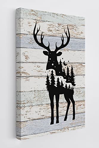 BXFAHZJ Vintage Wood Forest Stag Wall Art Canvas Farmhouse Adventure Theme 11x14 Inch Prints Decor For Home Bedroom Campsite RV, Gift For Camper Adventure Lovers - color: Vintage Wood Forest Stag