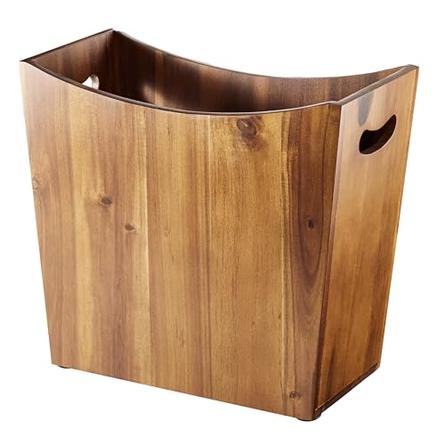 Tidita 3-Gallon Wood Trash Can with Handles for Kitchen, Bathroom, Office | Solid Acacia Wood, Compact Design, Easy to Carry with Integrated Handles, Multi-Purpose Uses, Open Top, Curved Edge Design - color: Acacia, size: 3 Gallon