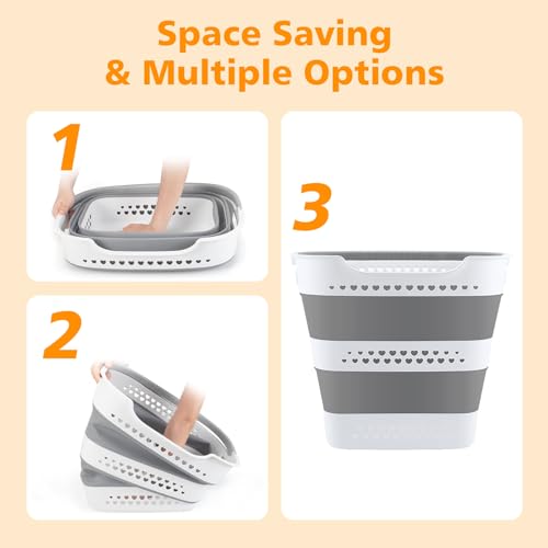 42L Medium Collapsible Plastic Laundry Basket with Handles, Foldable Laundry Basket Hamper, Pop Up Storage Container Organizer for Washing Storage (Gery, 17 Inch * 13 Inch * 15 Inch) - style: 42L