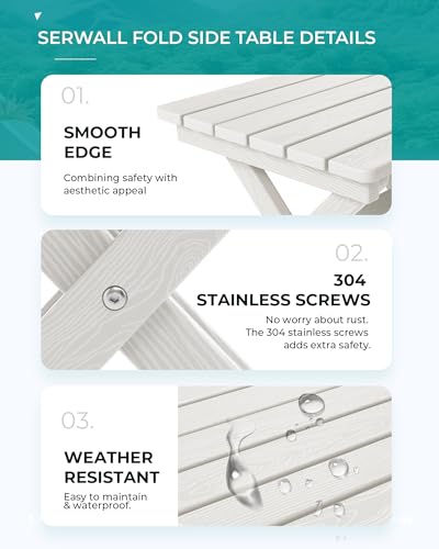 SERWALL Folding Outdoor Side Table Set of 4, Small Adirondack Side Table, White - color: White, size: Foldable 4-pack