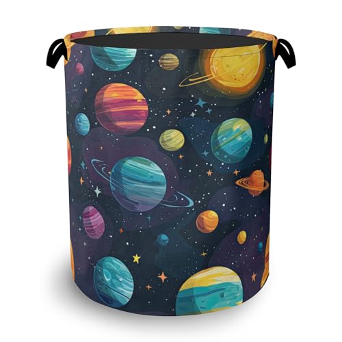 Celestial Planet Laundry Basket,Foldable with Handles Tote Bag Oxford Cloth for Bathroom Bedroom Dirty Clothes Storage Bucket 16" x 20.8" - color: Celestial Planet