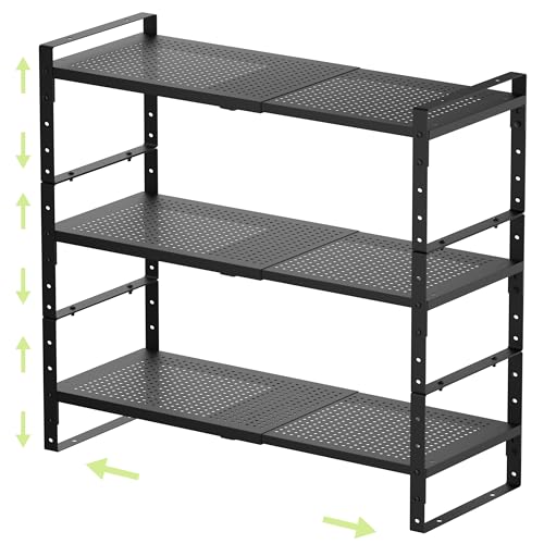 Expandable Shoe Rack Heavy-Duty Closet Organizer Adjustable Shelf Stackable Metal Framework for Entryway, Garage,RV,Pantry,Cabinet(Large,3 Packs/Black) - color: Black/3 Packs, size: LARGE:10.24"D x 16.54"W x 7.88"H