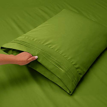 Hearth & Harbor Twin Size Sheets - 3 Piece Bed Sheet Set, Hotel Luxury Double Brushed Bed Sheets - Extra Soft Bedding Sheets & Pillowcases, Twin, Calla Green - color: Calla Green, size: Twin