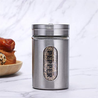 Salt and Pepper Shakers Stainless Steel and Glass Set (silver) - color: Silver