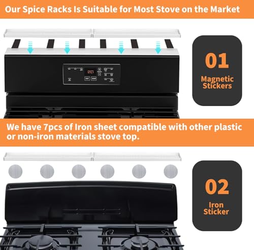 BFONS 30 Inch Silicone Magnetic Stove Top Shelf, Kitchen Over Stove Spice Rack Shelf Apartment Home Must Haves Kitchen Gadgets for Above Stovetop Seasoning Organization Storage (White) - color: White