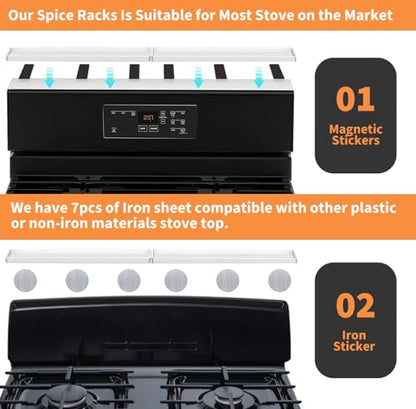 BFONS 30 Inch Silicone Magnetic Stove Top Shelf, Kitchen Over Stove Spice Rack Shelf Apartment Home Must Haves Kitchen Gadgets for Above Stovetop Seasoning Organization Storage (White) - color: White