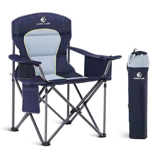 LET'S CAMP Oversized Folding Camping Chair Portable Outdoor Heavy Duty Padded Chairs Lawn Chair with Cup Holder, Storage Pocket and Cooler Bag, Supports 450LBS, for Camp, Travel, Picnic (Blue) - color: Blue, size: Single Pack