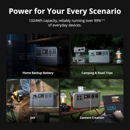 DJI Power 1000 V2 Portable Power Station, Foldable Solar Panel, 1024Wh LFP Battery, 2600W Stable Output, 0-80% in 37 Mins, Enhanced Safety, Ultra-Quiet, Camping, Blackout, RV - color: Black-3