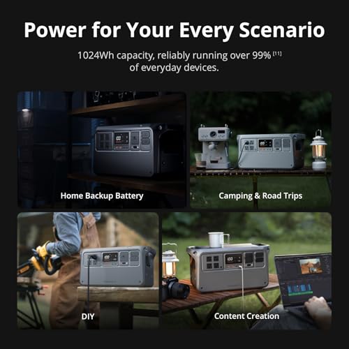 DJI Power 1000 V2 Portable Power Station, Solar Generator with IBCPOWER 100W Foldable Solar Panel, 1024Wh LFP Battery, 2600W Output, MC4 to XT60 Solar Power Cable, Camping, Road Trip, RV - color: Black-2