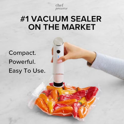 Chef Preserve Compact Vacuum Sealer for Food (Vacuum Sealer Machine + 30 Reusable Vacuum Bags) Powerful Handheld Vacuum Sealer Machine, Seal Meal Saver, Portable Food Sealer - size: Vacuum Sealer + 30 Bags