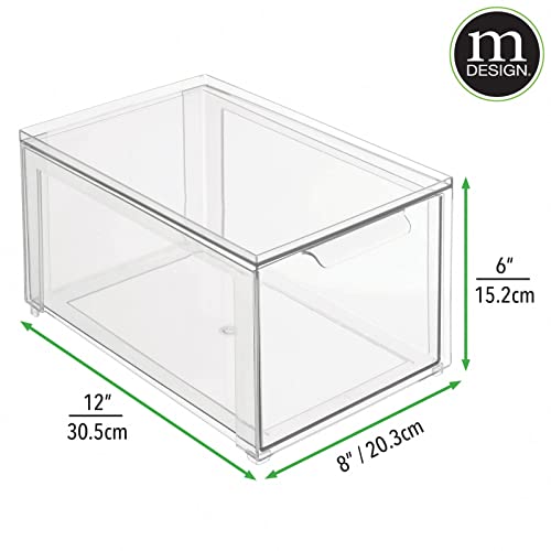 mDesign Plastic Stackable Bathroom Storage Organizer Bin with Pull Out Drawer for Cabinet, Vanity, Shelf, Cupboard, Cabinet, or Closet Organization - Lumiere Collection - 8 Pack - Clear - size: 8 x 12 x 6 (Pack of 8)