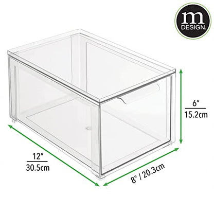 mDesign Plastic Stackable Bathroom Storage Organizer Bin with Pull Out Drawer for Cabinet, Vanity, Shelf, Cupboard, Cabinet, or Closet Organization - Lumiere Collection - 8 Pack - Clear - size: 8 x 12 x 6 (Pack of 8)