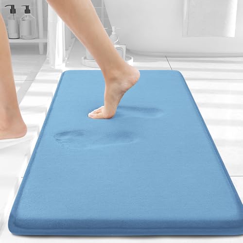 Smiry Memory Foam Bath Mat 30x20, Extra Soft and Absorbent Bathroom Mats, Non Slip Washable Carpet for Floor, Shower and Tub, Blue - color: Blue, size: 30" X 20"