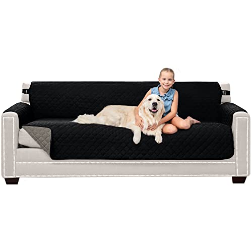 Sofa Shield® Couch Slip Covers for Dogs, Reversible Furniture Protector with Strap, Stain and Tear Resistant Cushion Cover, 78 inch Seat, Machine Washable Slipcover Pets, Cats, Black Gray - color: Black/Gray, size: Couch Sofa XL