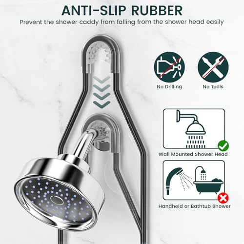 Shower Caddy Hanging Adjustable Shower Caddy, Rustproof Shower Organizer Extended Length Shower Caddies Over Shower Head with Hooks Soap Holder, Large Capacity Anti-Swing Bathroom Storage, Black - color: Black
