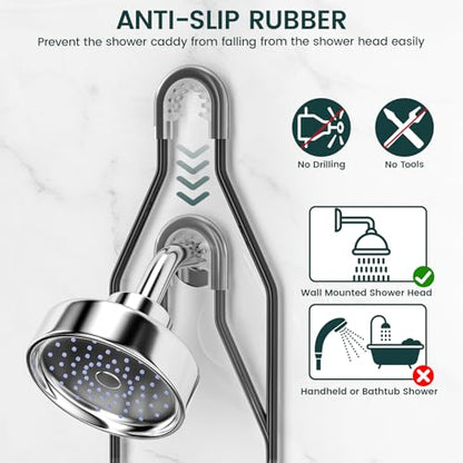 Shower Caddy Hanging Adjustable Shower Caddy, Rustproof Shower Organizer Extended Length Shower Caddies Over Shower Head with Hooks Soap Holder, Large Capacity Anti-Swing Bathroom Storage, Black - color: Black