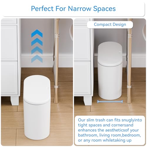 Yieach White 3.17 Gallon Slim Small Bathroom Trash Can with Lid,12L Plastic Thin Trashcans and Covered Wastebasket,Pet or Dog Proof Garbage Can for Bedroom,Rv,Dorm,Office and Lidded Bathroom Trashcan - color: White, style: Pack of 1