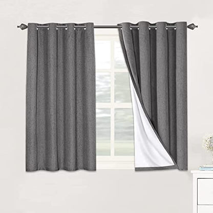 H.VERSAILTEX Linen Blackout Curtains 45 Inches Long 100% Absolutely Blackout Thermal Insulated Textured Linen Look Curtain Draperies Anti-Rust Grommet, Energy Saving with White Liner, 2 Panels, Grey - color: Grey, size: 52"W x 45"L (Pack of 2)