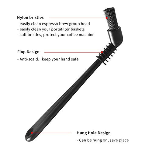 Espresso Machine Cleaning Brush Set - CAFEMASY 5 Pieces Coffee Cleaning Brush Natural Bristles Wooden Brush for Coffee Grinder and Nylon Brush for Espresso Machine Cleaning