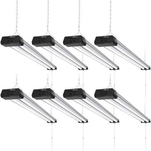Barrina BS42a 4FT LED Shop Light for Garage, 42W, 5000K, 4800LM, Linkable Plug in Light Fixture, Workshop, Hanging or Flush Mount, Concealed Wiring Design, Pull Chain Switch, Heat Dissipation, 8 Packs - size: 8 Packs