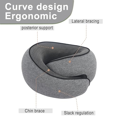 Cloud Sleep Travel Pillow｜360° Adjustable Neck Pillow for Airplane & Office｜NASA Memory Foam｜Free Eye Mask & Earplugs (Grey) - color: Grey