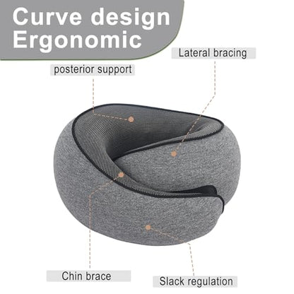 Cloud Sleep Travel Pillow｜360° Adjustable Neck Pillow for Airplane & Office｜NASA Memory Foam｜Free Eye Mask & Earplugs (Grey) - color: Grey