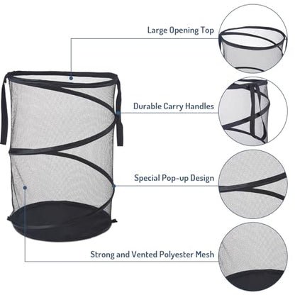 Seiritex Mesh Popup Laundry Hamper 115L Foldable Laundry Basket Extra Large Capacity Collapsible Clothing Storage Basket with Handles 26 H x 18 W x 18 L (Black) - color: Black