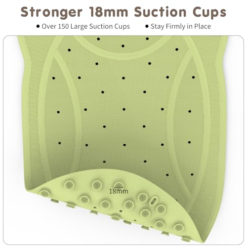 Upgraded Kids Bathtub Mat Non Slip, Low-Odor Natural Rubber Bath Mat with Strong 18mm Suction Cups, Flat Non-Slip Surface, 30"x18" Cute Frog Design, Shower Mat Fast Draining for Smooth Tubs, Green - color: Green