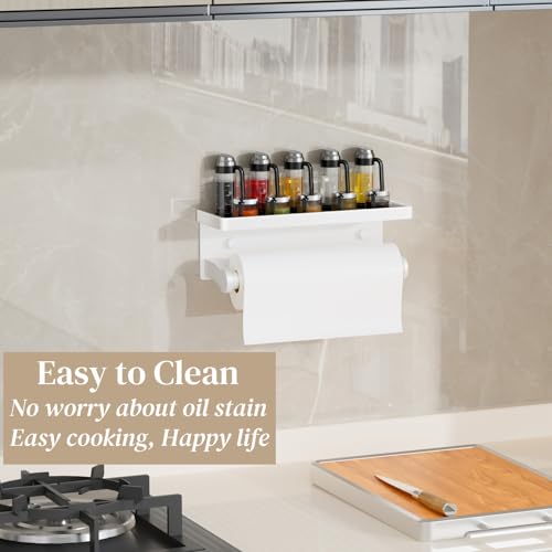 White Paper Towel Holder with Shelf, Wall Mount Paper Towel Holder for Bathroom Kitchen, Hand Towel Rack Holder,Paper Roll Holder with Self Adhesive & Screw,RV - color: White Pro