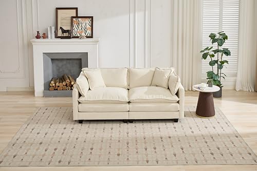 SoarFlash 77.95" Chenille Sectional Sofa, Comfy Modular Loveseat Sofa, Modern 2-Seat Couch Deep Seat Sofa Set for Living Room,Beige - color: Beige, size: 2 Seat