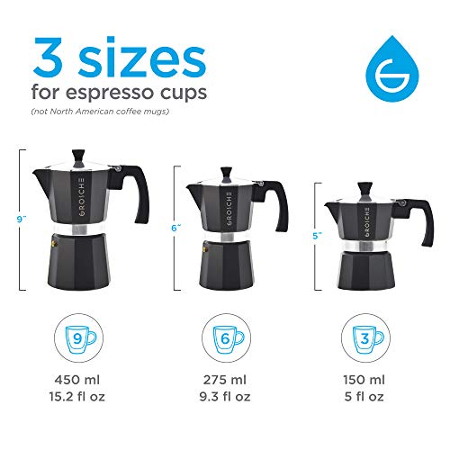 GROSCHE Milano Stovetop Espresso Maker Moka Pot Cuban Coffee Maker Stovetop Coffee Maker Moka Italian Greca Brewer Percolator | 6 Espresso Cup, Black - color: Black, size: 6 espresso cups