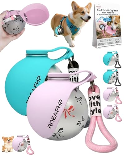 Dog Water Bottle with Bowl 2-in-1 Portable Leak Proof 10 OZ Puppy Travel Drink Dispenser for Large Medium Small Breeds Stainless Steel Hydration Tumbler Buddy Cup for Dogs Pets Outdoor(2MIX B) - color: 2MIX B