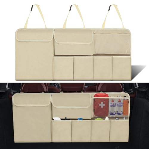 Car Trunk Organizer Backseat Hanging Organizer with Storage Pockets for Subaru Crosstrek, Forester, Outback, Ascent 2000-2024 2025 Car Accessories - color: Beige, size: 43" x 18.5"
