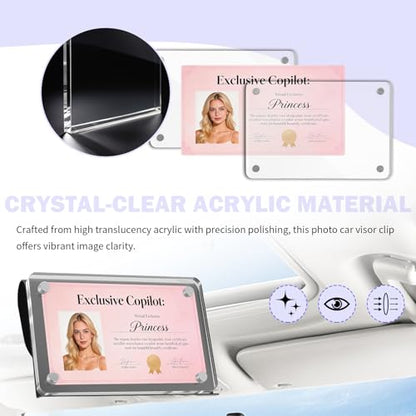 2026 New Car Picture Holder with Sun Visor Clips for Cars,Custom Passenger Princess Car Visor Photo Clip Shows Memorial & Driver's License,Cars Photo Holder for Girlfriend,Boyfriend