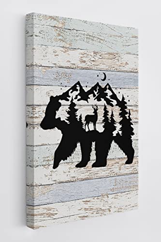BXFAHZJ Vintage Wood Forest Stag Bear Wall Art Canvas Farmhouse Adventure Theme 11x14 Inch Prints Decor For Home Bedroom Campsite RV, Gift For Camper Adventure Lovers - color: Vintage Wood Forest Stag Bear