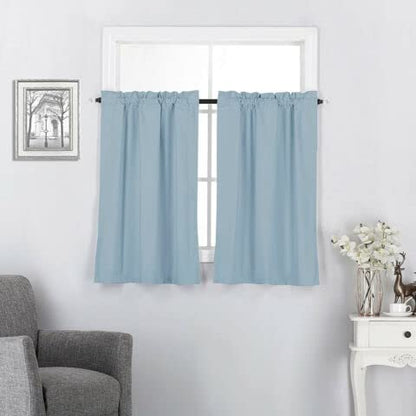 Diamond Home Linens 2 Piece 100% Blackout Insulated Rod Pocket Kitchen Curtain Tiers Set for Small Windows 24" Long-Slate Blue - color: Slate Blue, size: 27"W x 24"L (Pack of 2)