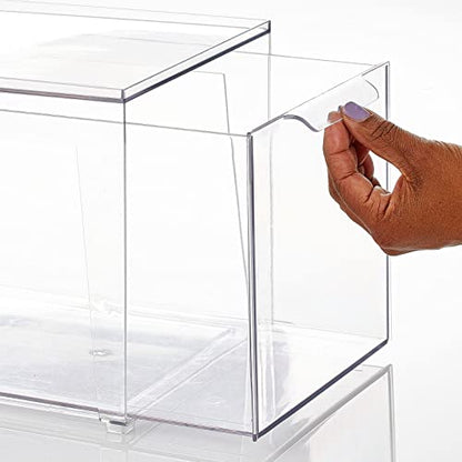 mDesign Plastic Stackable Bathroom Storage with Pull Out Bin Organizer Drawer for Cabinet, Vanity, Shelf, Cupboard, Cabinet, or Closet Organization - Lumiere Collection - 8 Pack - Clear - size: 12 x 8 x 8 (Pack of 8)