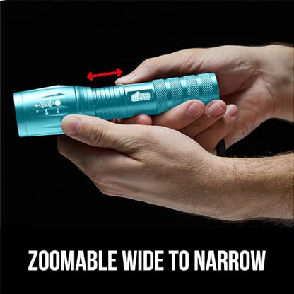 GORILLA GRIP Powerful LED Tactical Flashlight, 750 FT High Lumens 5 Adjustable Modes, Water Resistant, Ultra Bright Zoom Flashlights, Small Mini Flash Light, Camping, Night Dog Walking, Turquoise - color: Turquoise