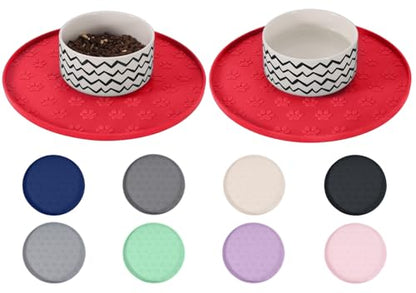 Comtim Waterproof Dog Food Mat - 2 Pack Silicone Pet Food Mat Dog Food Bowl Mats Cat Water Mats Eating Tray, Non-Slip Pet Placemat with Lip for Messy Drinkers to Protect Floor, Red 11"×11" - color: Red