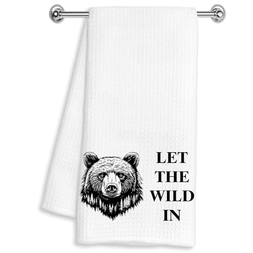Funny Black Bear Hand Dish Tea Towels for Cabin Kitchen Bathroom Decor 16x24 Inches, Bear Gifts for Women Men, Gifts for Wildlife Lovers Kitchen Towels Decorative - color: Let the Wild in