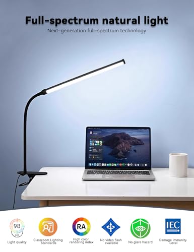 2 Pack LED Desk Lamp with Clamp,Eye-Friendly Clip on Lights for Home Office Study Reading,3 Modes 10 Brightness,Long Flexible Goose-Neck,Swing Arm Architect Task Table Lamps USB Usage - color: Black, size: 12.2inch/2 pack